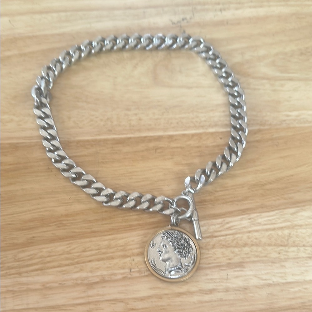 Jenny Bird Silver Chain Necklace with Coin Pendant
